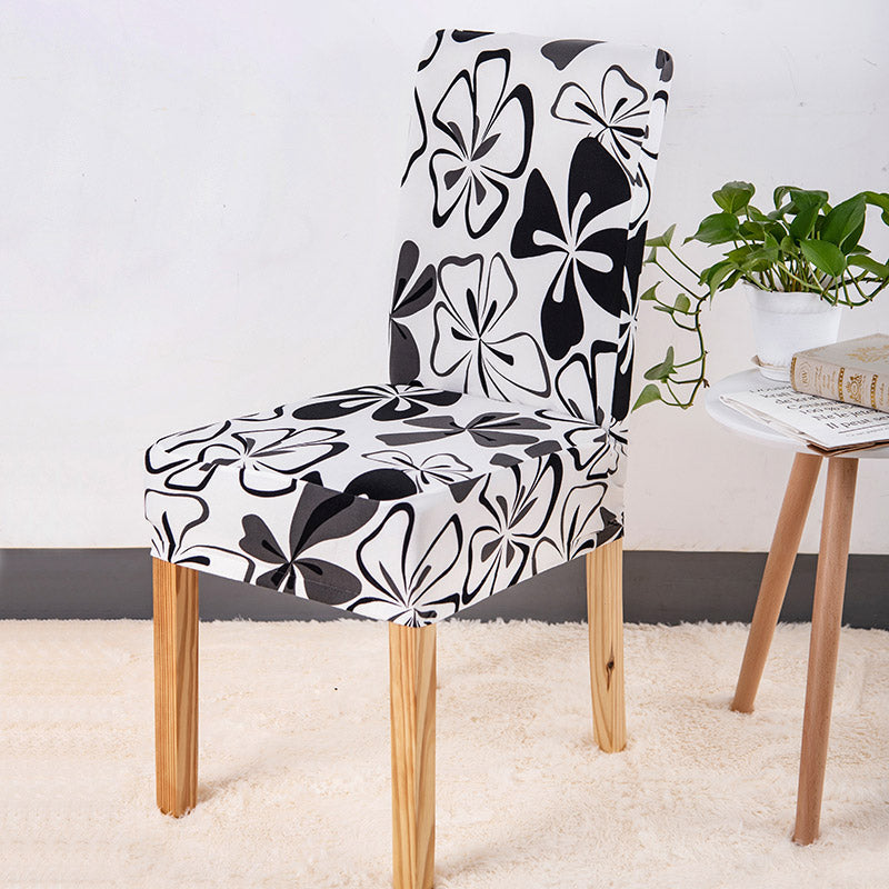 Floral Chair Cover (White-Black)