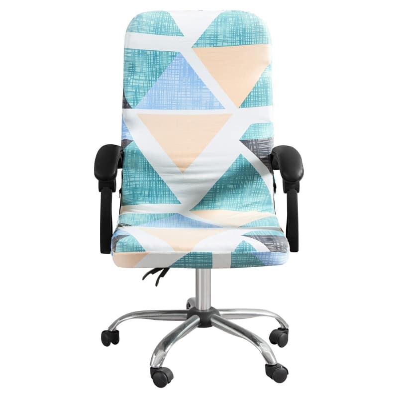 White, Blue and Beige Office Chair Cover