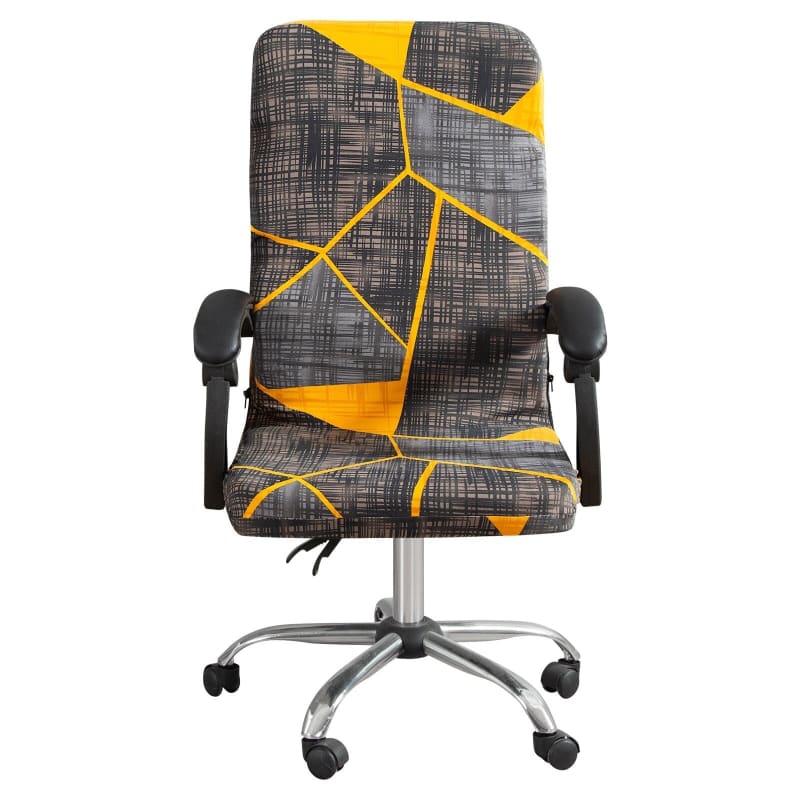 Gray and Orange Patterned Office Chair Cover