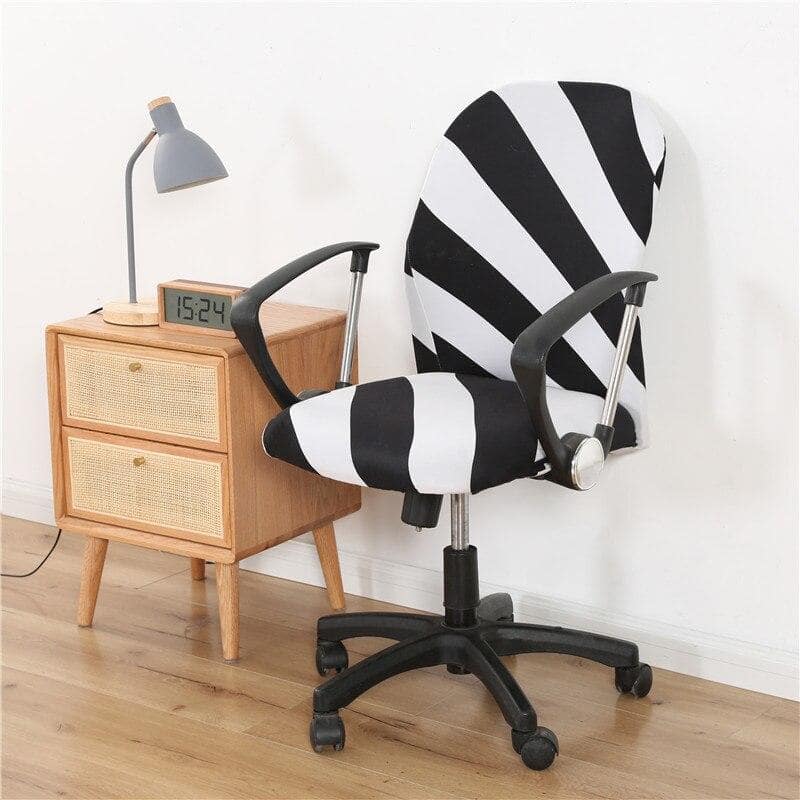 Black and White Striped Office Chair Cover