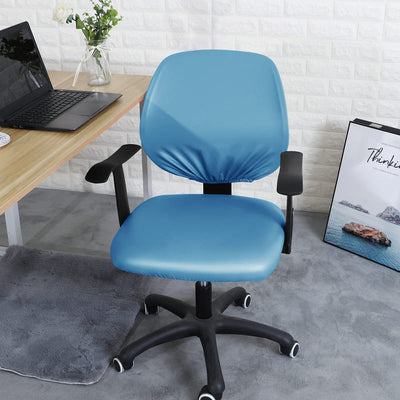 Sky Blue Leather Office Chair Cover