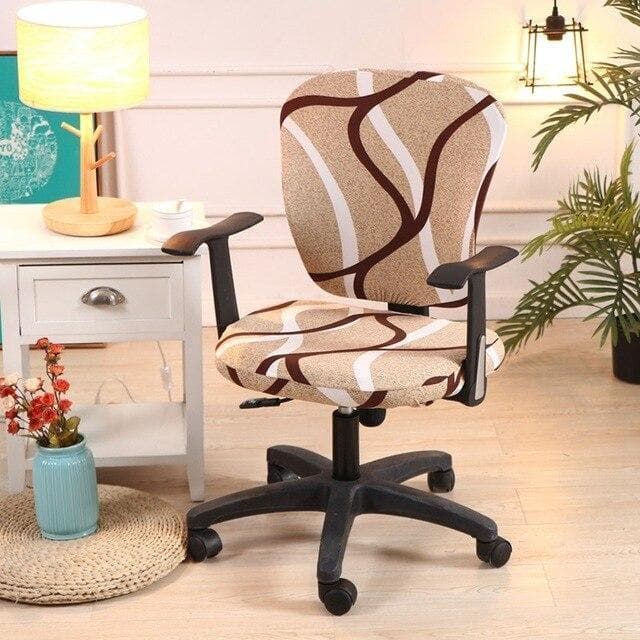 Black and White Patterned Light Brown Office Chair Cover