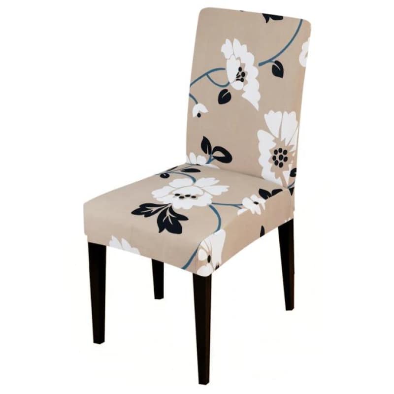 Beige Chair Cover with White Flowers