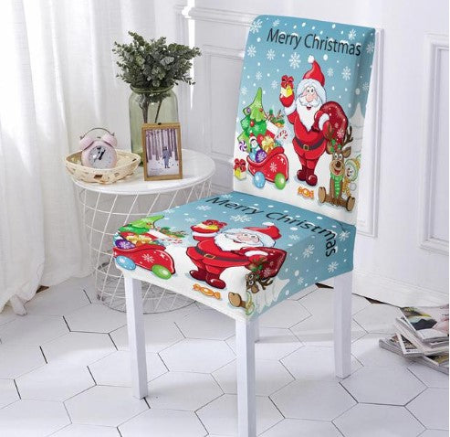 Chair Cover Merry Christmas Sky Blue