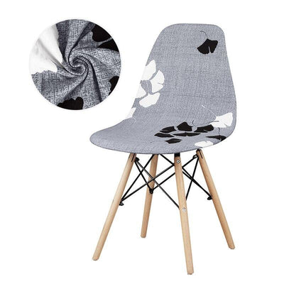 Gray Scandinavian Chair Cover with Black and White Leaves