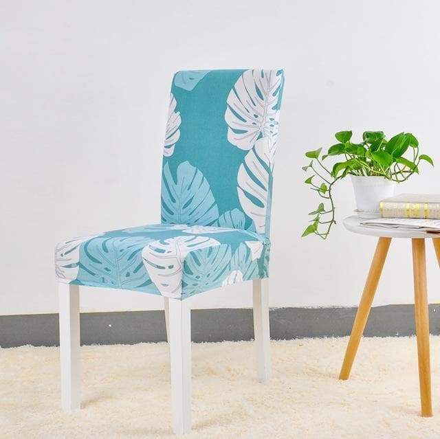 Blue Chair Cover with White Leaves and Turquoise Alma