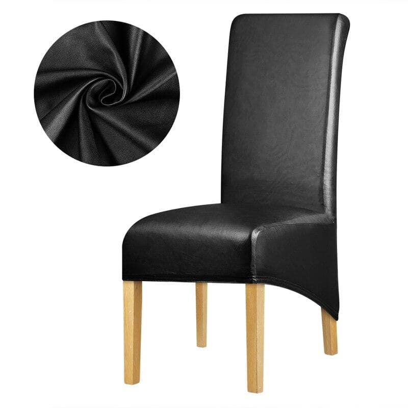 Deluxe Black Gray Faux Leather Chair Cover
