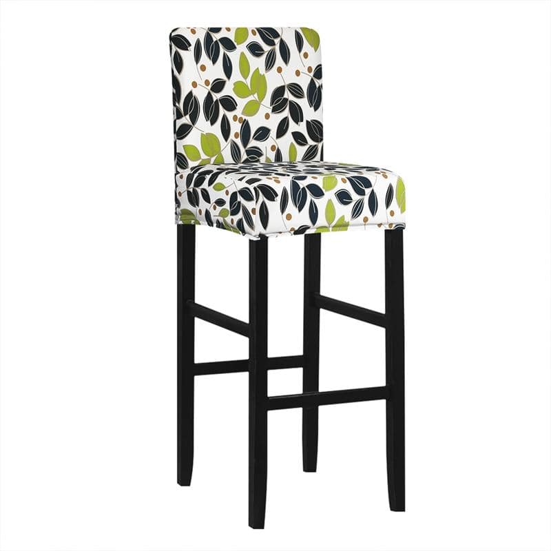 White Bar Stool Cover with Green Leaves