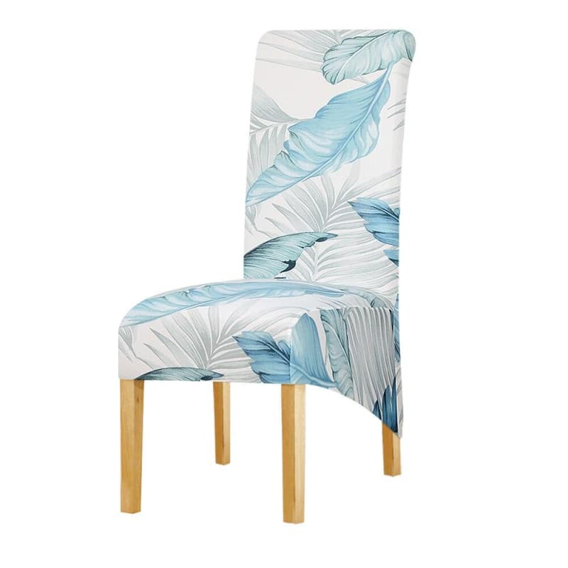 Large White Chair Cover With Blue Feathers