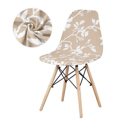 Beige Scandinavian Chair Cover with White Flowers PRINTEMPS