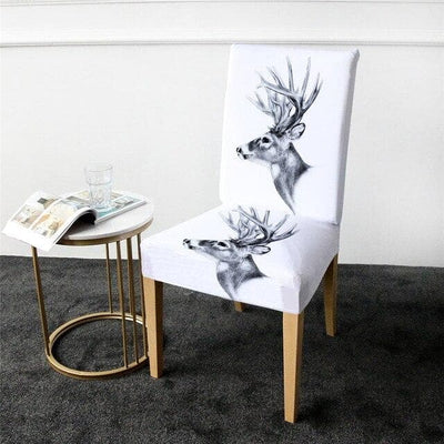 White Chair Cover With Nordic Reindeer