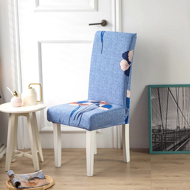 Light Blue Floral Chair Cover