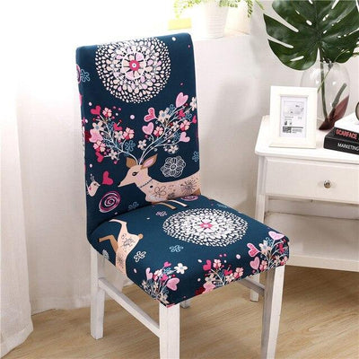 Flower Deer Blue Chair Cover