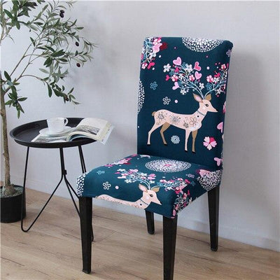 Flower Deer Blue Chair Cover