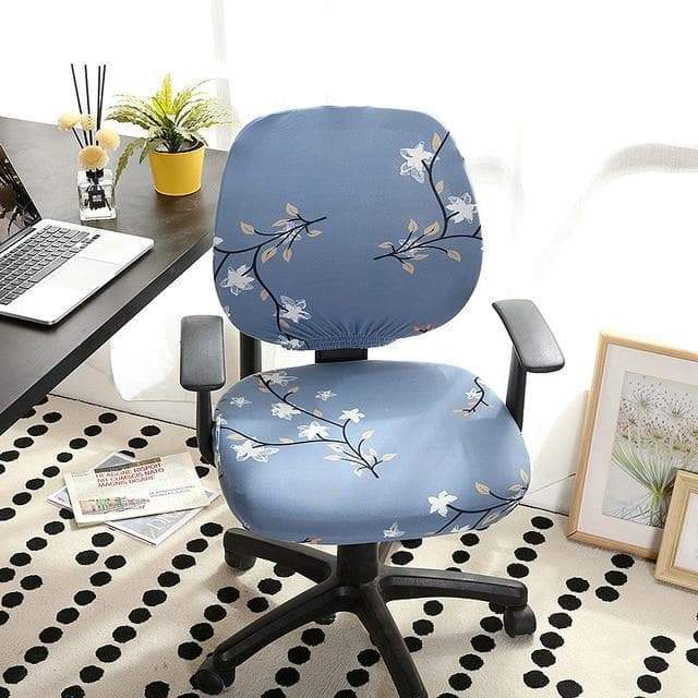 Office Chair Cover Blue with White Flowers Oliva