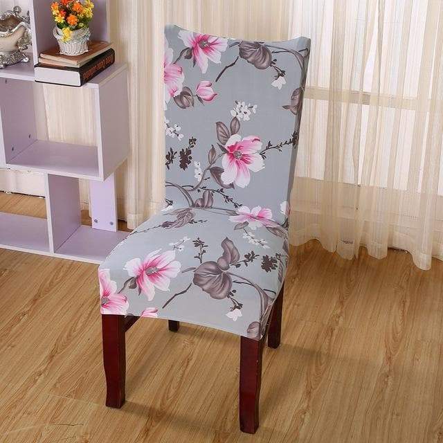 Gray Chair Cover with Pink Flowers